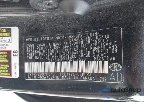 2010 Toyota Corolla Le z USA, uszkodzony, nr VIN 2T1BU4EE3AC407536